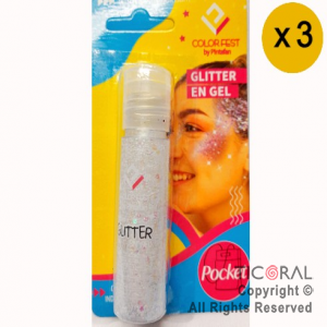 GLITTER EN GEL PELO ROSTRO CUERPO BLANCO 854-01 X 20 GR x 3